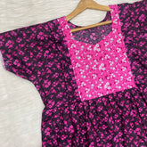 Pure Soft Cotton Vertical Frill Type Feeding Nighty, Free Size, Short Sleeve Sleepwear in Premium Softest Cotton Fabric (Bra Size 34"-40" | 54″-56″ length)